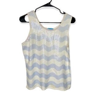 J McLaughlin gray white chevron sequin tank shell M resort bling cotton modal